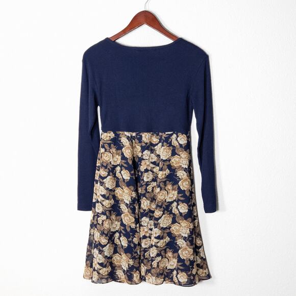 Express Women’s Dress Y2K Vintage Garden Floral Two-Tone Navy Long Sleeve Size S - Picture 2 of 8